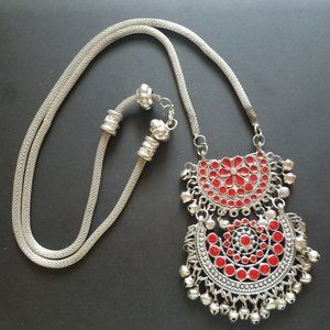 Rustic Folk Ethnic Silver Necklace with Bells